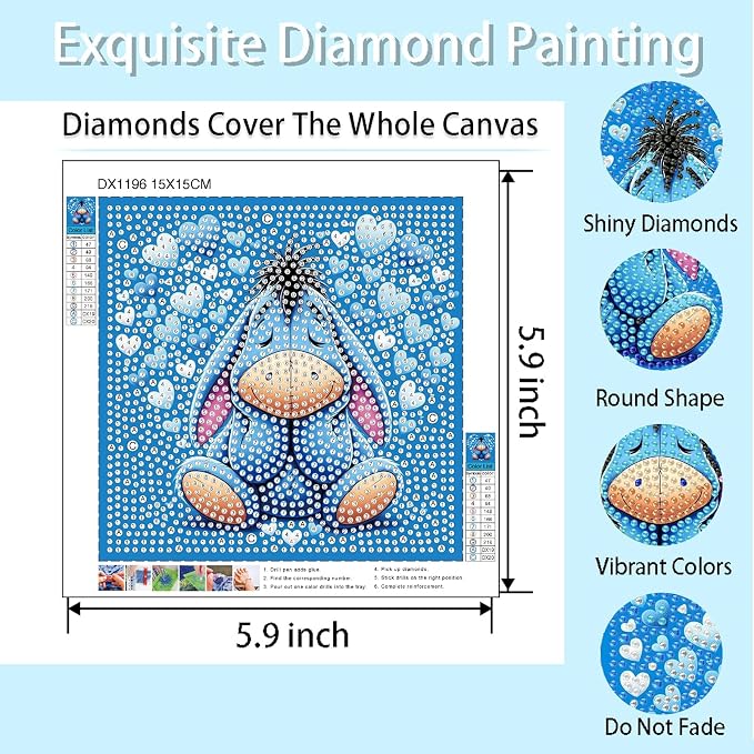 LWZAYS Diamond Painting Art Kit for Kids, Crafts for 4-8-12 Kids Gem Art | 4 Pack DIY Crafts 5D Diamond Art Kit for Kids, Full Round Drill Big Gem Art for Kid,Home Wall Decoration 6X6 inch