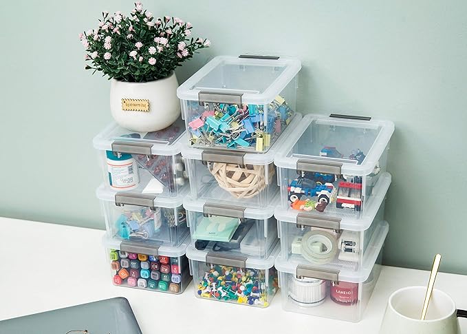 Citylife 10Packs 1.3Qt Small Storage Bins with Lids,Stackable Clear