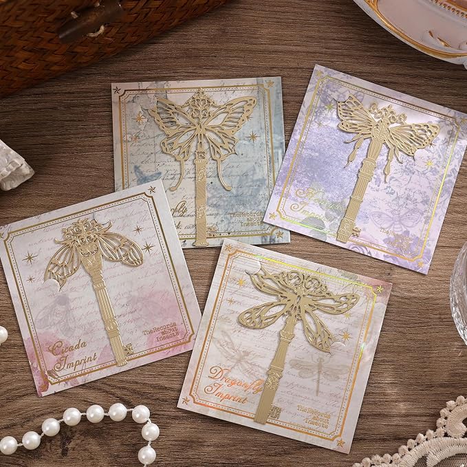 4Pcs Metal Bookmarks Vintage Golden Hollow Out Book Marks for Reading Insect Series Book Tracker Bookmarks for Reading Womon Bookmark for Book Lovers, Teacher, Students