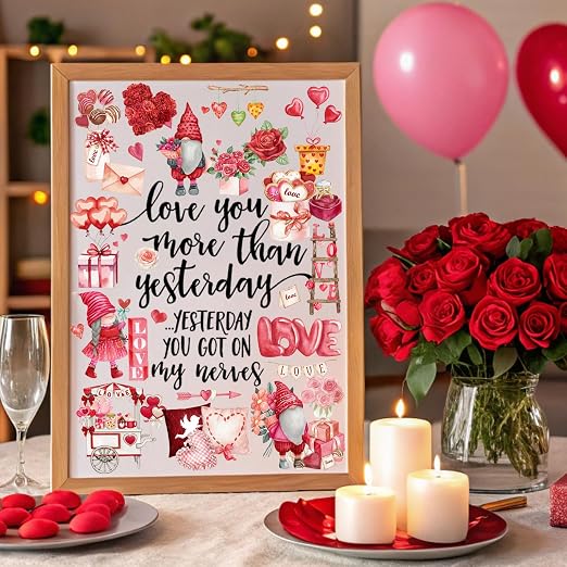 JarThenaAMCS 39.2Ft Valentine's Day PET Washi Tape 4 Rolls Pink Red Love Heart Gnome Transparent Adhesive Masking Tape for Cut & Use as Wedding Stickers Scrapbook Journal DIY Crafts Wrapping