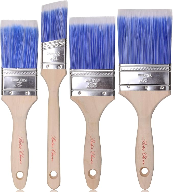 Bates 4 Pack Professional Paint Brush Set - Treated Wood Handle, Small & Stain Brushes