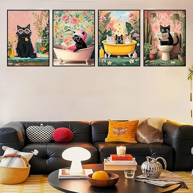 mrpwnle 4 Pack Cat Diamond Art Kits for Adults, Black Cat Diamond Painting