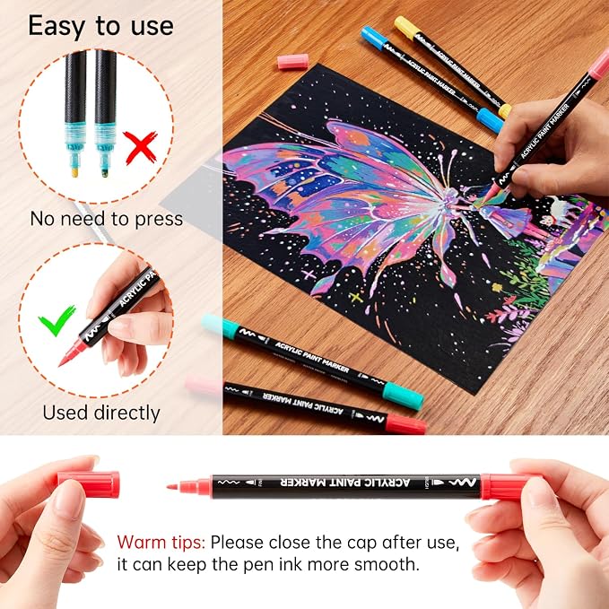 Shuttle Art 80 Colors Dual Tip Acrylic Paint Markers, Brush Tip and Fine Tip Acrylic Paint Pens for Rock, Ceramic, Wood, Canvas, Plastic, Glass, Stone, Calligraphy, Card Making, DIY Football Crafts