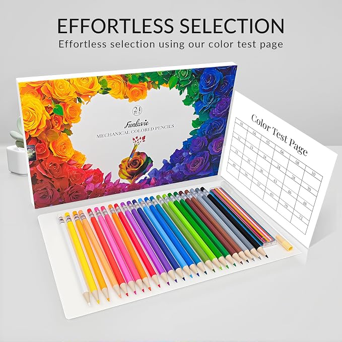 24 Mechanical Colored Pencils with 24 Refills, Oil-Based Soft Core