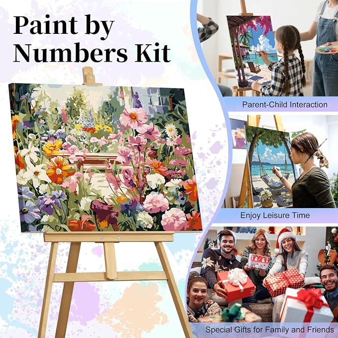 Paint by Numbers Kit for Adults, Garden Flowers Number Painting Canvas Kit | DIY Acrylic Painting Set for Beginners, Stress Relief Relaxing Craft, Home Wall Decor, Holiday Gift for Adults, 16x20 Inch