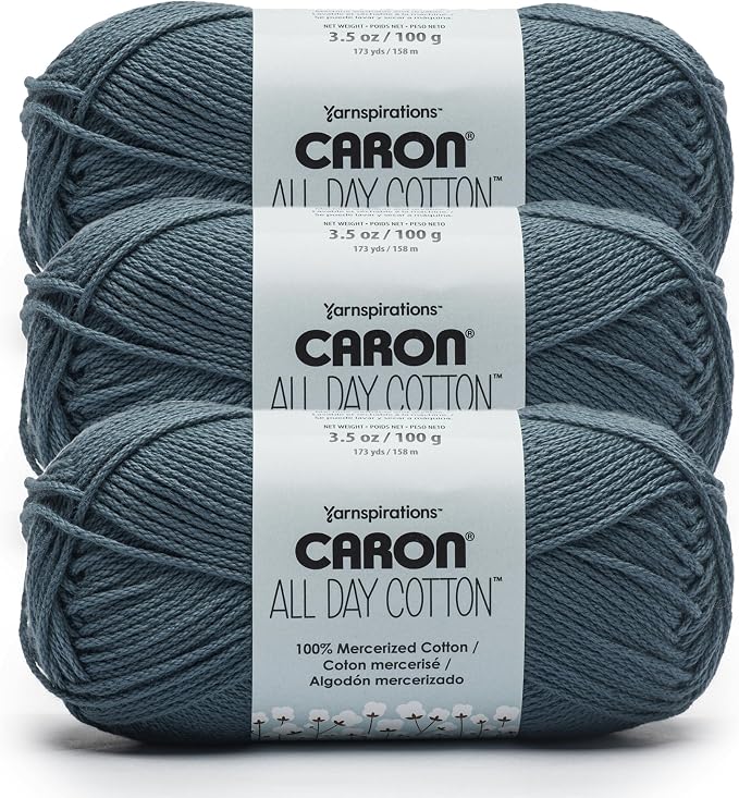 Caron All Day Cotton Yarn for Crocheting, Summer Night, 3-Pack | #4 Worsted Yarn, 100% Mercerized Cotton, Soft Crochet Yarn for Knitting, Amigurumi & Crafts, 173yds, 100g/3.5oz per skein