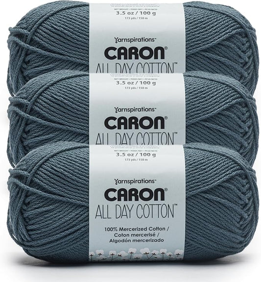 Caron All Day Cotton Yarn for Crocheting, Summer Night, 3-Pack | #4 Worsted Yarn, 100% Mercerized Cotton, Soft Crochet Yarn for Knitting, Amigurumi & Crafts, 173yds, 100g/3.5oz per skein
