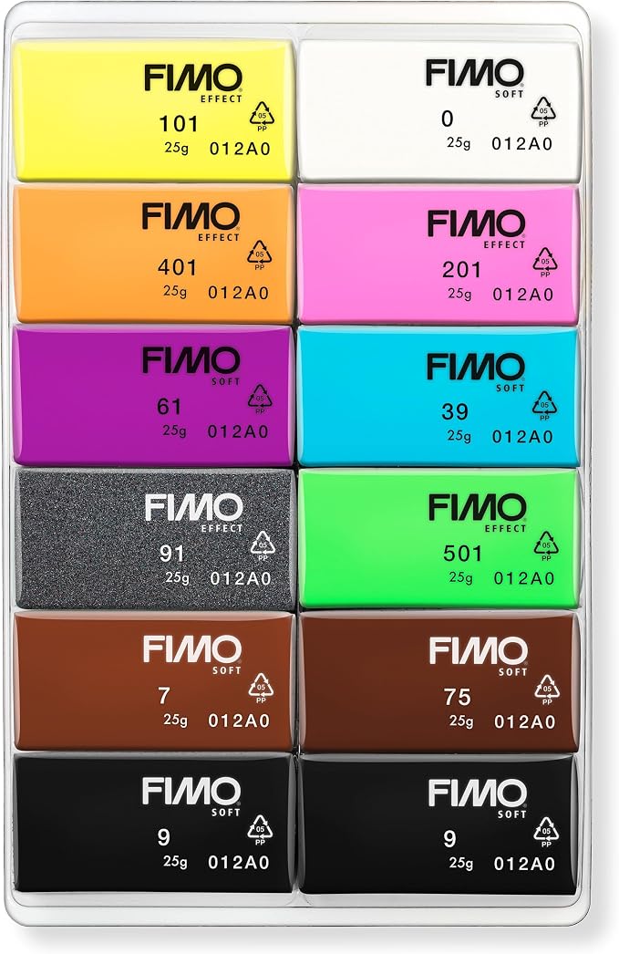 STAEDTLER FIMO Effect & Soft Oven-Bake Polymer Clay - Neon Collection: 12 x 25g Half Blocks - for Modeling, Jewelry, Sculpting, Adult Arts and Crafts Supplies & Hobbies