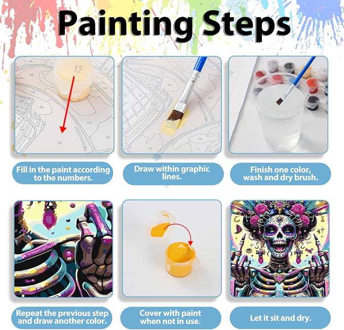 Skull Paint by Numbers Kit for Adults, Adult Paint by Number Kits 16x20 in | Paint by Numbers Kit for Adults, Acrylic Painting by Numbers, DIY Arts and Crafts for Gifts or Home Decor
