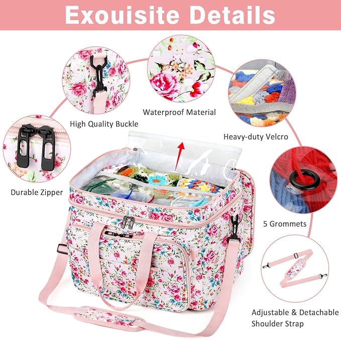 Crochet Organizer Bag with Yarn Holder, Large Yarn Storage for Accessories
