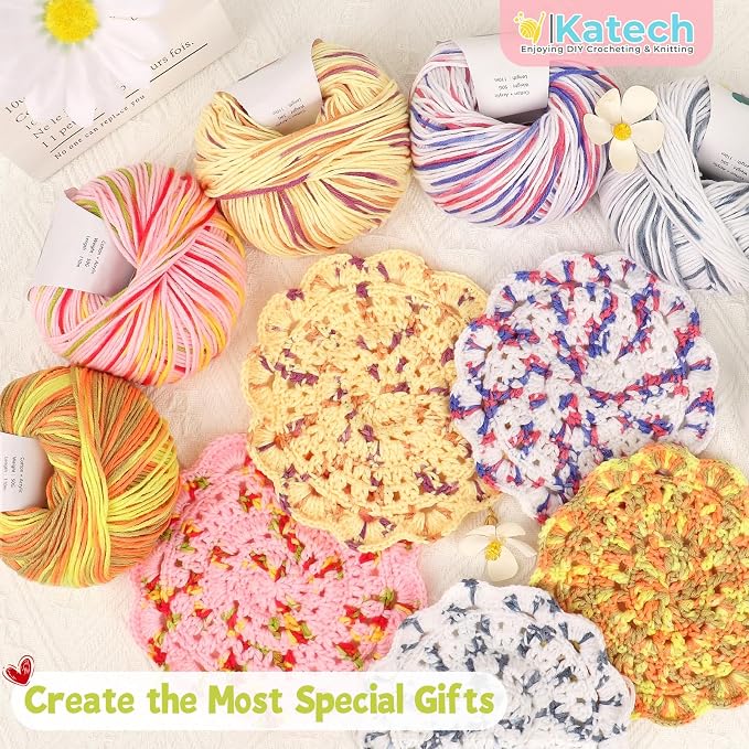 Katech Cotton Acrylic Blend Yarn for Crocheting-Crochet Yarn Set(Colorful) | 55% Cotton 45% Acrylic#3 DK (Light)-Super Soft Milk Cotton Yarn-Great Crochet and Knitting Starter Kit for Colorful Craft