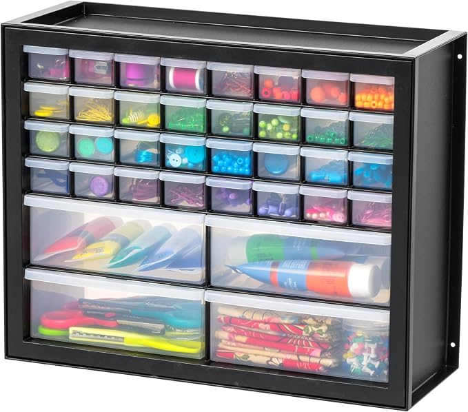 IRIS USA 36-Drawer Storage Cabinet, Garage Tool Screws, Made in USA, Black | Wall mountable, Stackable, Hardware, Electronics, Teacher Toolbox, Small Parts
