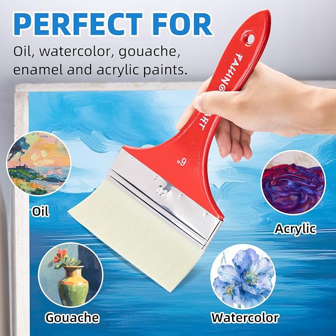 Falling in Art Large 6 Inch Flat Paddle Paint Brush | Scale Brush, Blending Paint Brush, Wide Flat Paint Brushes for Oil and Acrylic Paints