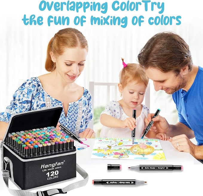 Alcohol Based Ink Art Markers, 120 Colors Broad&Fine Dual Tip Permanent Markers Pen Set for Professional Student Child Coloring Illustrations Sketch Drawing Painting Card Making (Black)