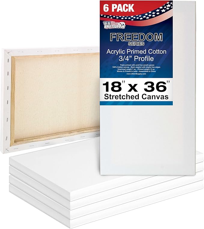 U.S. Art Supply 18"x36" Stretched Canvas for Painting, 3/4" Profile, 6-Pack