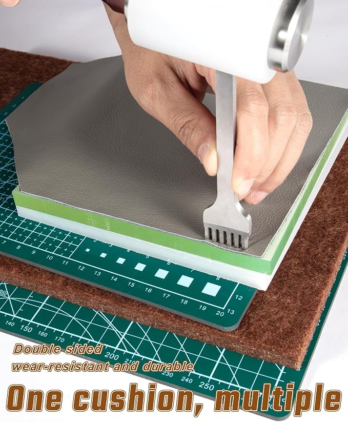 5 Pcs Leather Punch Pads Set， A4+A5 Self Healing Cutting Mats, 15x15cm Rubber And PP Punching Pads, Brown Sound Absorbing Pad, DIY Craft Tools for Leatherworking, Sewing, Quilting