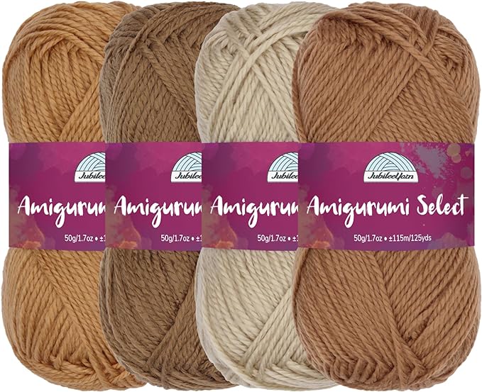 JubileeYarn Amigurumi Select Yarn - DK Acrylic - Shades of Brown - 4 Skeins