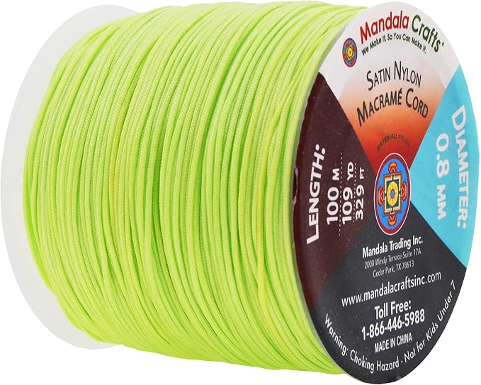 Mandala Crafts 0.8mm Lime Green Rattail Nylon Satin Cord for Jewelry Making