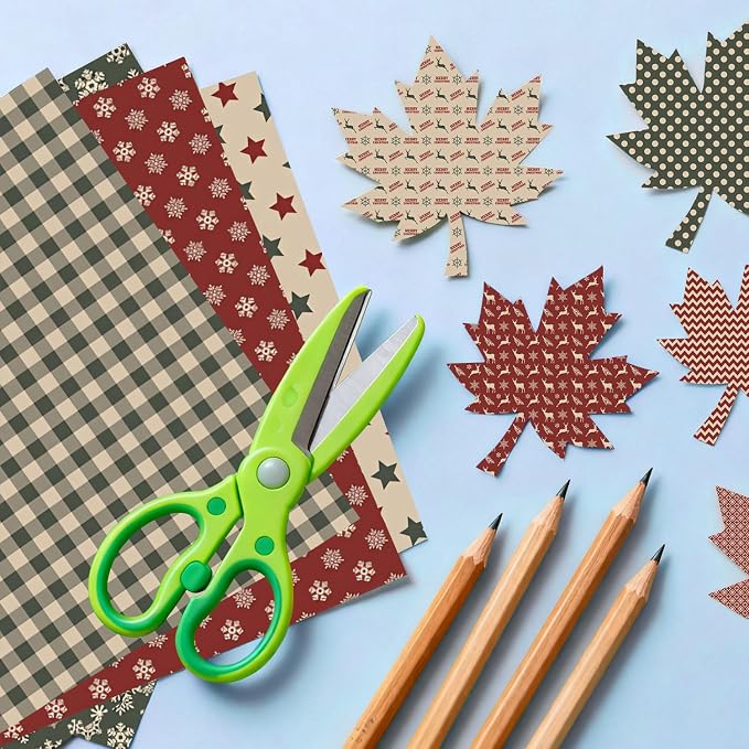 24 Pack Christmas Pattern Paper 12x12 Merry Christmas Scrapbook Double-Sided Plaid Craft Paper Folded Flat for DIY Card Making Scrapbooking Photo Album