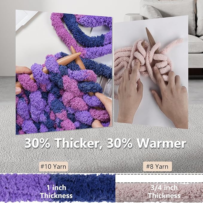 Cozyful Chunky Yarn for Hand Knitting - #10 Chunky Chenille Blanket Yarn, Jumbo Big Thick Chunky Yarns for Crocheting, Tie Dye Bulky Knit Yarns, 8 Skein (20 yds 8 oz Each Skein), Multi Purple