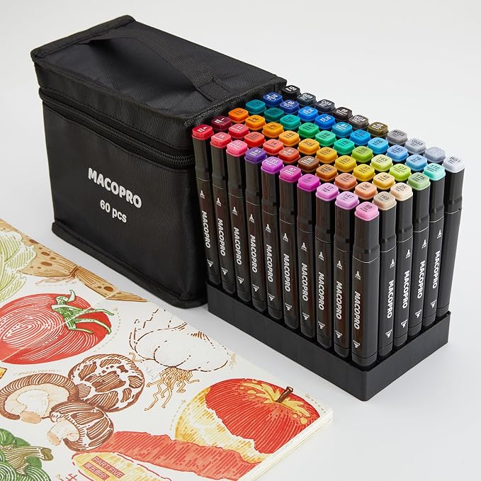 Alcohol Markers, 60 Colors Dual Brush Tip Permanent Art Markers, Coloring Marker, for Book Painting Card Making, Christmas gift for Adults (60)