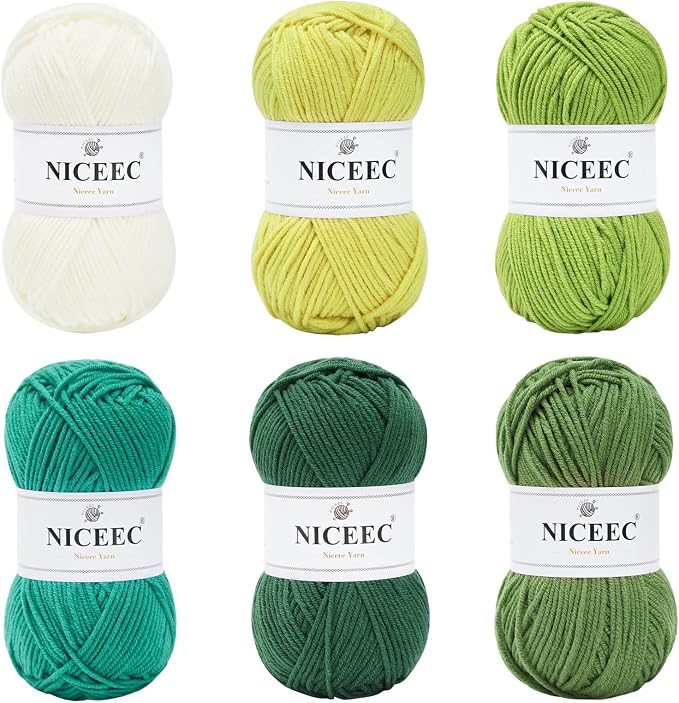 NICEEC 300g Soft Assorted Colors Yarn 100% Acrylic 870yds -Green Series