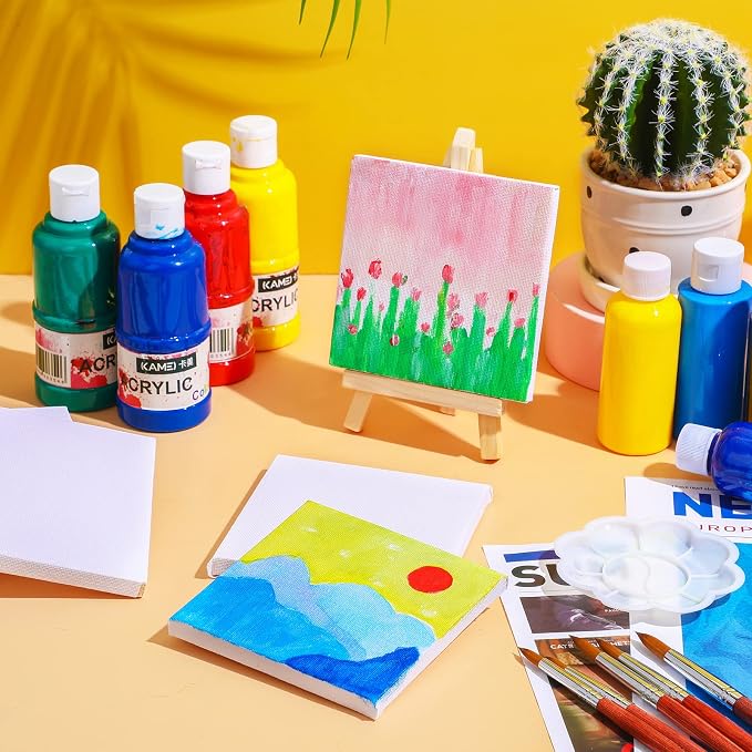 Maitys 200 Pcs 4x4 Inch Mini Canvas Boards for Painting 0.3in Thickness Small Stretched Canvas Bulk Blank Boards Art Panels for Kids Birthday School Project Home Decor Oil Acrylic Watercolor