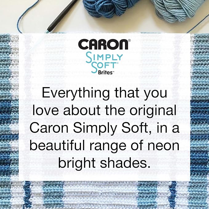 Caron Simply Soft Brites Acrylic Yarn for Crocheting, Blue Mint, 3-Pack | #4 Worsted Yarn, 100% Acrylic, Soft Acrylic Yarn for Crocheting, Knitting, Garments & DIY Projects, 315yd, 170g/6oz per skein