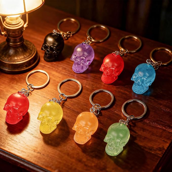 8 Pcs Skull Silicone Molds, 3D Skull Resin Molds with Key Ring Accessory, Halloween Skeleton Head Candle Mold for DIY Keychain, Bracelet, Pendant, Halloween Decor