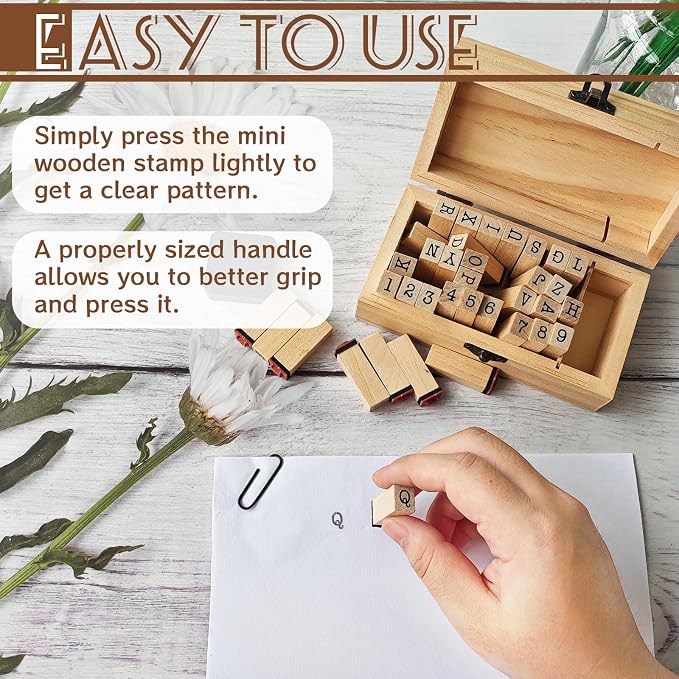 36 Pcs Wooden Rubber Number Alphabet Stamps,Rubber Vintage Letter Stamps Kit,Stamper Seal Set with Wooden Box for Crafting,Scrapbooking,Journaling,Card Making