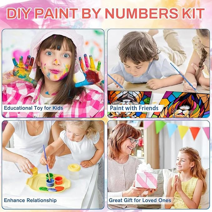 cviokrdu 4 Pack Paint by Numbers Kit for Kids with Frame - Wooden Easel, Animal Paint by Numbers for Kids Ages 4 8 12, Easy Animals Acrylic Oil Painting Kits for Home Wall Decoration 8x8 inch