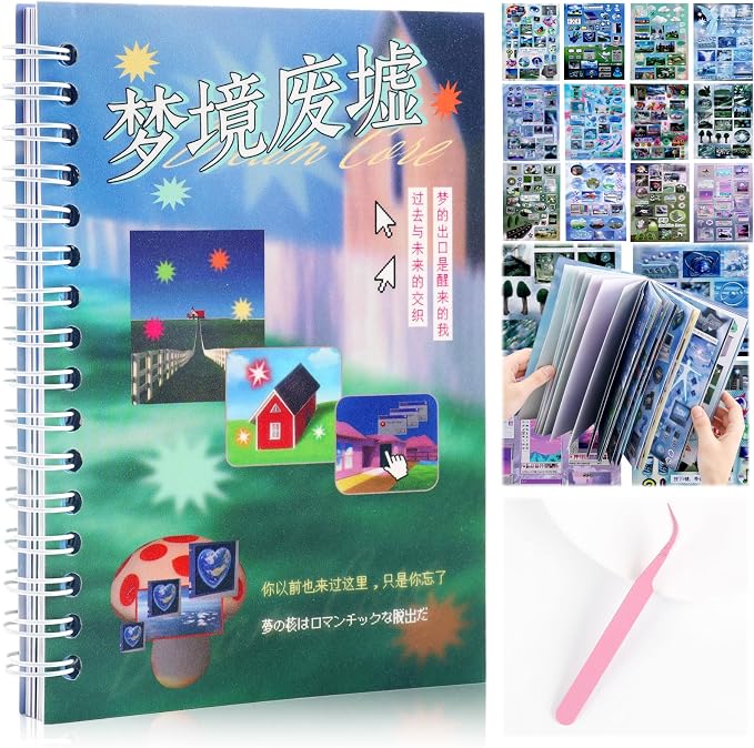 Tmtains 30 Sheets Japanese Sticker Book for Scrapbook 300+Pcs Heisei Retro Vintage Korean Stickers for Journaling Aesthetic Japanese Sticker Book for Adults DIY Junk Journal Gifts (Dream Ruins)