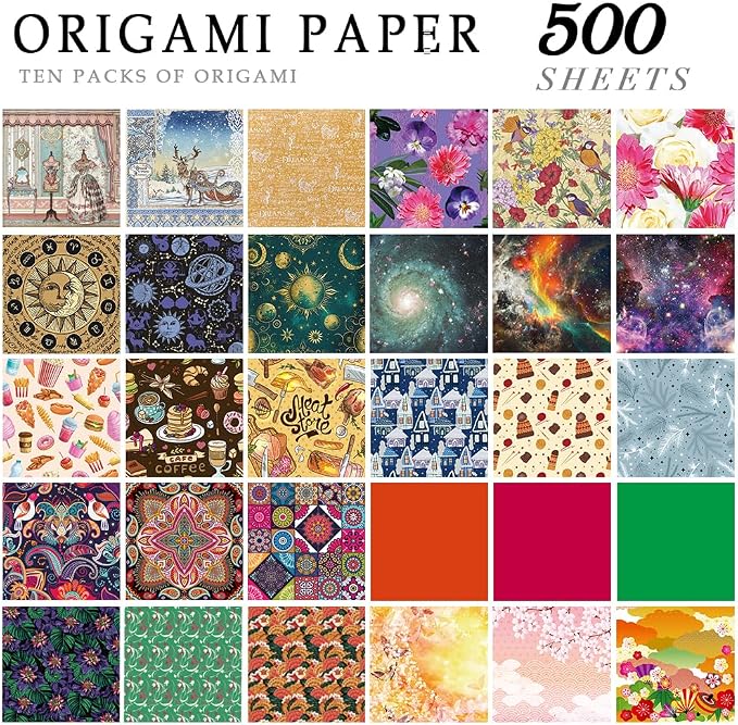 10 Different Packs Full Collection Origami Paper, 6-Inch Double Sided Color | 70GSM Colorful Paper,Various Pattern Origami Set,DIY Hand Crafts Kit,Arts Creativity,Easy to Fold,No-Fading