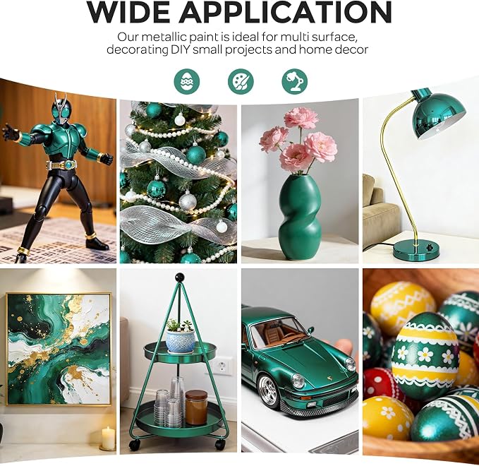 Nicpro Metallic Emerald Green Acrylic Paint, 8.45oz/250ml Craft Paints | Large, Non Toxic, Non Fading Pearlescent Paint for Metal, Wood, Clay, Canvas, Ceramic, Furniture, Handcrafts, Art Supplies