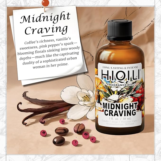 HIQILI Midnight Craving Fragrance Oil, Inspired by Y S.L's B.Lack O.pium, for Diffuser, Candle & Soap & Perfume Balm Making, Sweet Gourmand Aroma- 1.0 Fl Oz(Pack of 1)