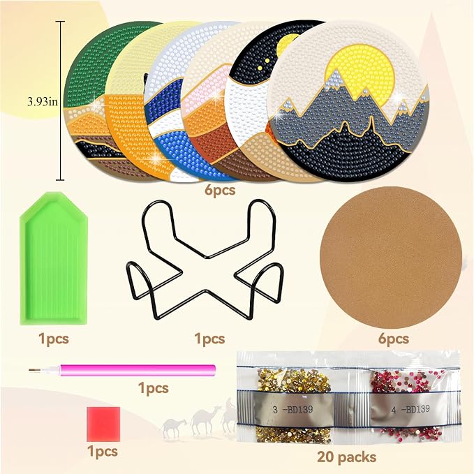 Vcekract 6 Pcs Abstract Landscape Diamond Art Coasters Kit for Adults | Diamond Painting Coasters with Holder & Protective Backing, Diamond Art Adult Crafts for Table Home Decoration