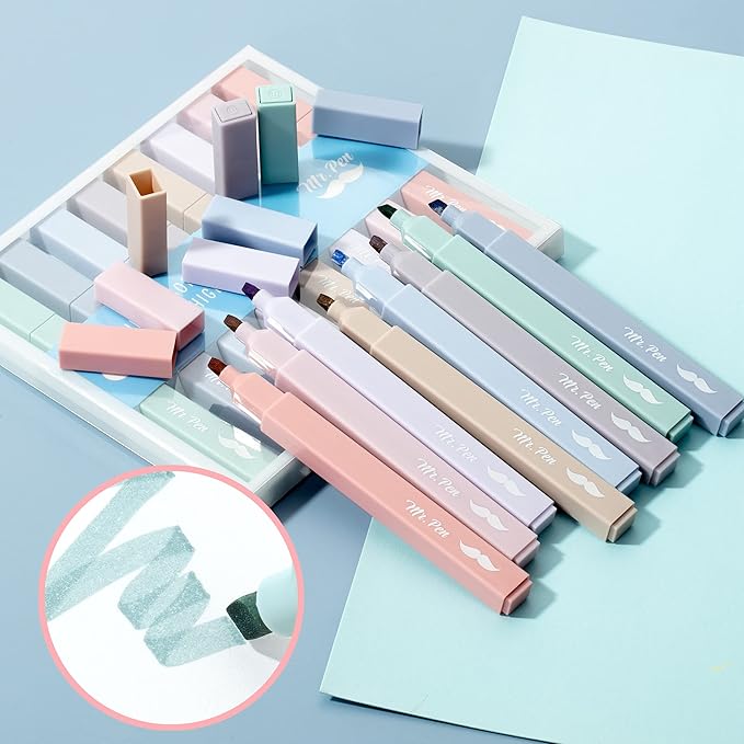 Mr. Pen- Aesthetic Highlighters No Bleed, 8 Pack, Morandi Colors | Chisel Tip, Cute Highlighters Assorted Colors for Journaling, Highlighting, Underlining, Fast Dry, Back to School Supplies