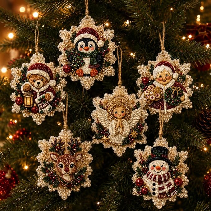 6Pcs Christmas Wooden Ornaments DIY Pearl Diamond Painting Kit (Christmas17)