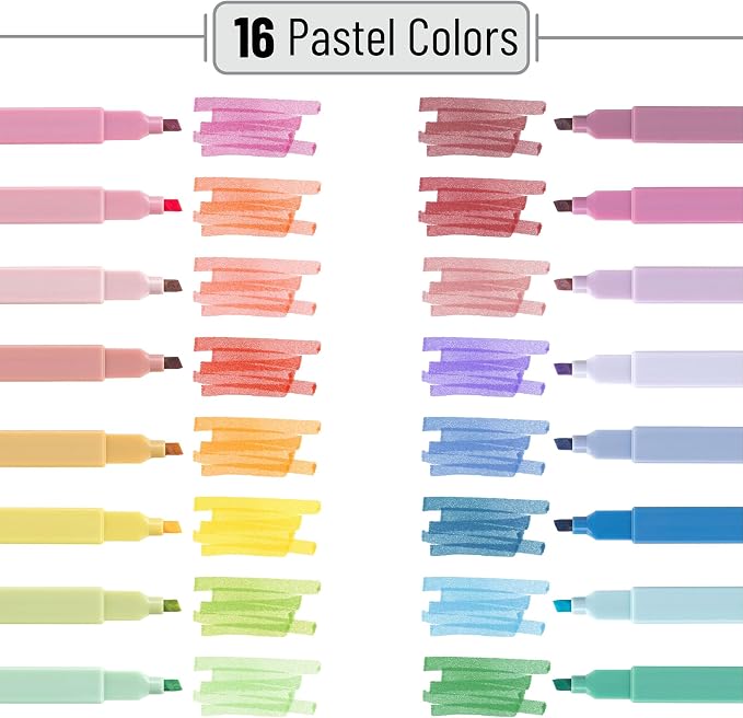 Mr. Pen- Aesthetic Highlighters, 16 pcs, Chisel Tip, Assorted Colors, No Bleed Bible Highlighter Pastel (Pack of 2)