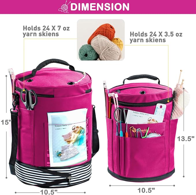 MYBAGZING Expandable Yarn Storage Organizer, Crochet Bag & Yarn Tote with Zipper Closure, Yarn Holder for Crocheting and Knitting for Yarn Skeins, Hooks, Needles,Accessories – Gift for Crafters