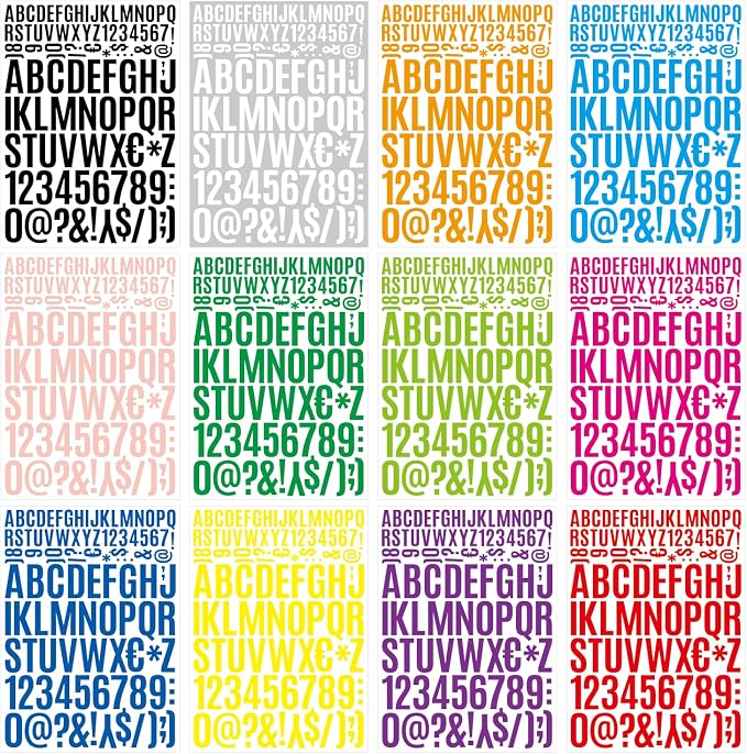 1224 Letter Stickers 12 Sheets Alphabet Stickers 0.8-1.6 InchVinyl Self-Adhesive Number Alphabet Vinyl Stickers, Mailbox Numbers Labels DIY Crafts Art Making, Decals for Sign,Notebook,Classroom Decor