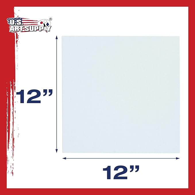 U.S. Art Supply 12 X 12 Inch Art Canvas Board Panels 12 Pack - 8 Ounce | Heavyweight Cotton Acid Free Canvases for Painting Acrylics and Watercolor (1 Case of 12 Single Canvas Painting Panels)