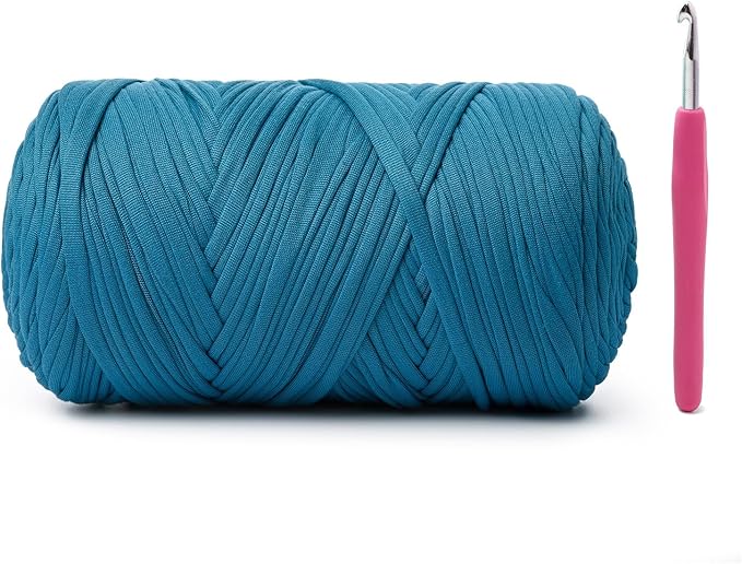 Soft Tshirt Crochet Yarn, 400g/114yds High Elastic Hand Knitting Yarns, Thick T Shirt Yarn for Crocheting Bags, Baskets, Cushions, DIY Crafts（Deep Lake Blue）