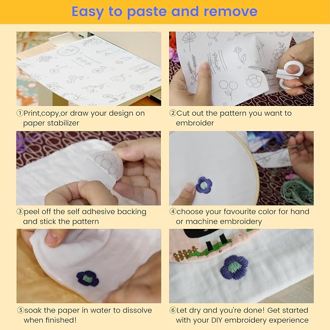 New brothread 36PCS 8.5"x11" Sticky Water Soluble Embroidery Stabilizer | Printable Paper Stabilizer, Medium Weight, Allowed for Print or Draw Patterns, Best for Hand & Machine Embroidery