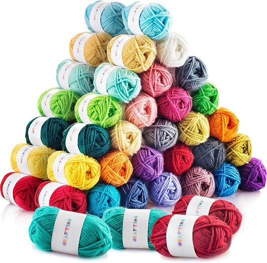CRAFTISS 60 of 20g/0.7Oz Acrylic Yarn Mini Skeins - 2600 Yards of Soft Yarn for Crocheting and Knitting Craft Project, Assorted Starter Crochet Bulk Kit for Adults and Kids