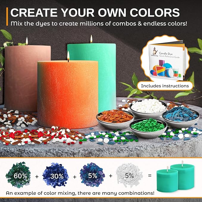 Candle Wax Dye for Soy Candle Making - 24 Color Chips in Jars | Premium Candle Wax Coloring - Highly Concentrated Candle Chips Colors in Jars
