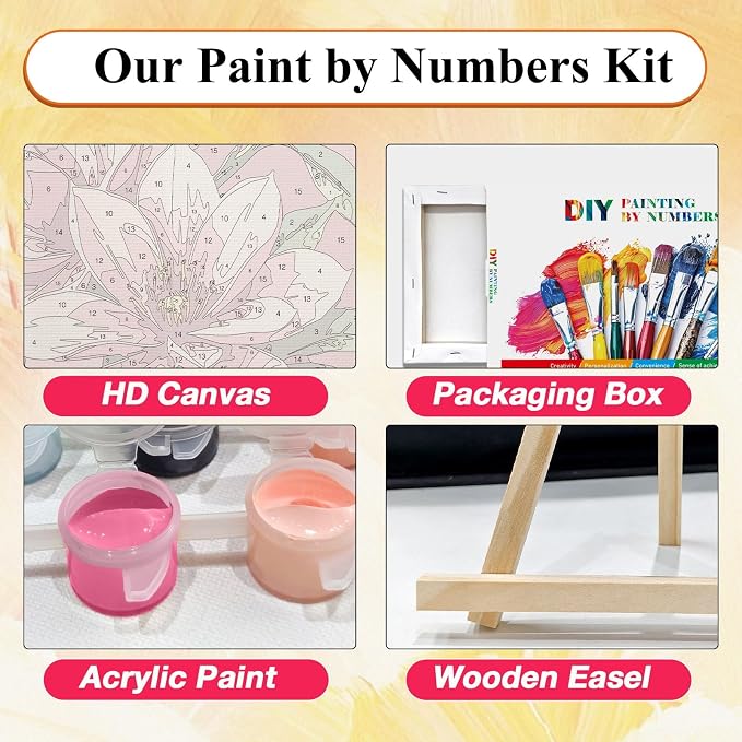 SparkGlow Flowers Paint by Numbers Kit for Adults with Frame, 8×12 Inch | Include Easel, Suitable for Beginners, Premium Canvas, Number Painting for Gift, Home Decoration, Relax and Fun