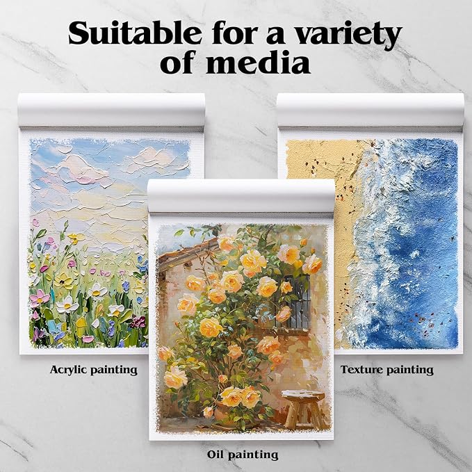 12 Sheets Canvas Paper Pad 16 x 20 in, 350 GSM, Glue Bound | Canvas-Textured Sheets, Single-Sided Glue Binding, for Acrylic, Oil, Gouache, Markers, Portable for Studio Or Travel