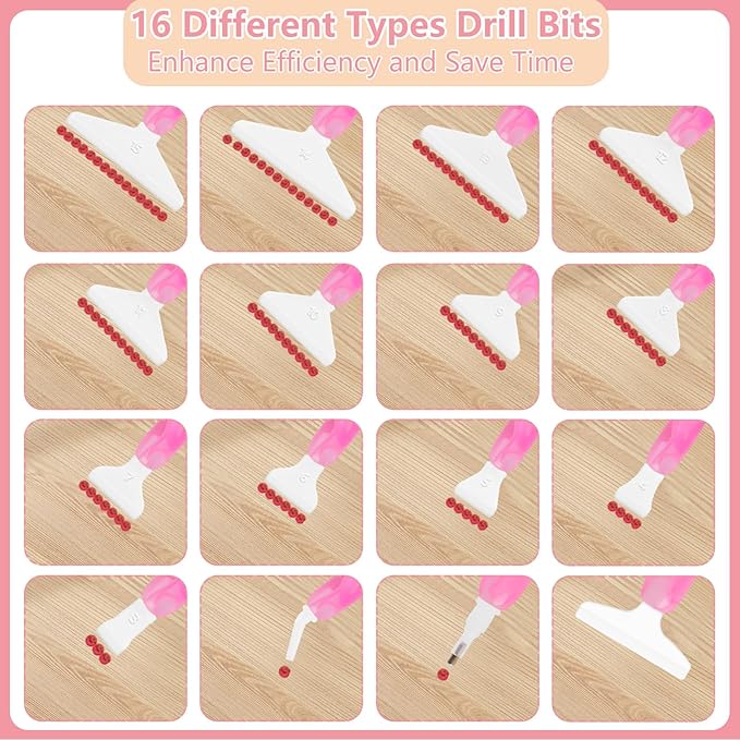 Phinus Diamond Art Pens 24P, Acrylic Diamond Painting Pen with Various Tips and Dotting Clay, Ergonomic Diamond Art Tools Set for 5D Gem Paintings (Pink)