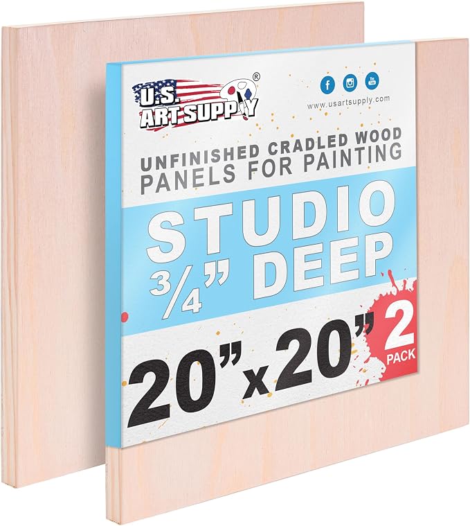 U.S. Art Supply 20" x 20" Unfinished Cradled Wood Panels for Painting